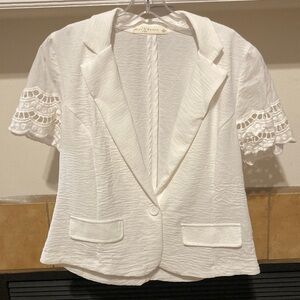 Fair Haven Women's White Blazer Crochet Lace Coquette (XL)